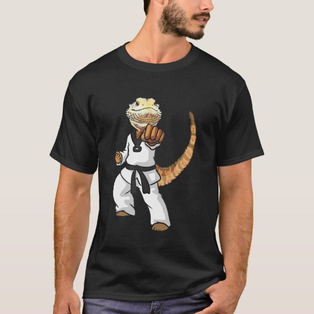 Funny Bearded Dragon Karate Samurai Ninja Lizard R T-Shirt (Front)