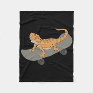 Funny Bearded Dragon On Skateboard Cute Pet Lizard Fleece Blanket