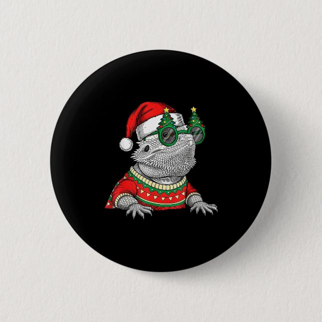Funny Bearded Dragon Santa Hat Christmas  6 Cm Round Badge (Front)