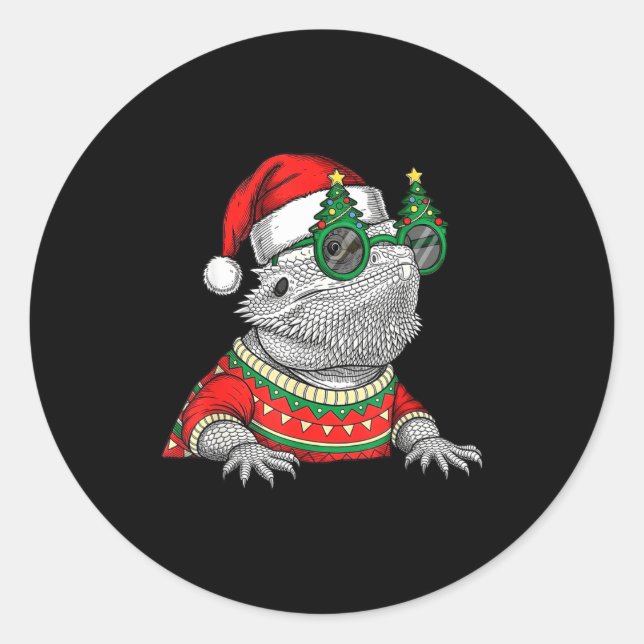 Funny Bearded Dragon Santa Hat Christmas  Classic Round Sticker (Front)