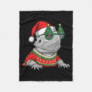 Funny Bearded Dragon Santa Hat Christmas Fleece Blanket