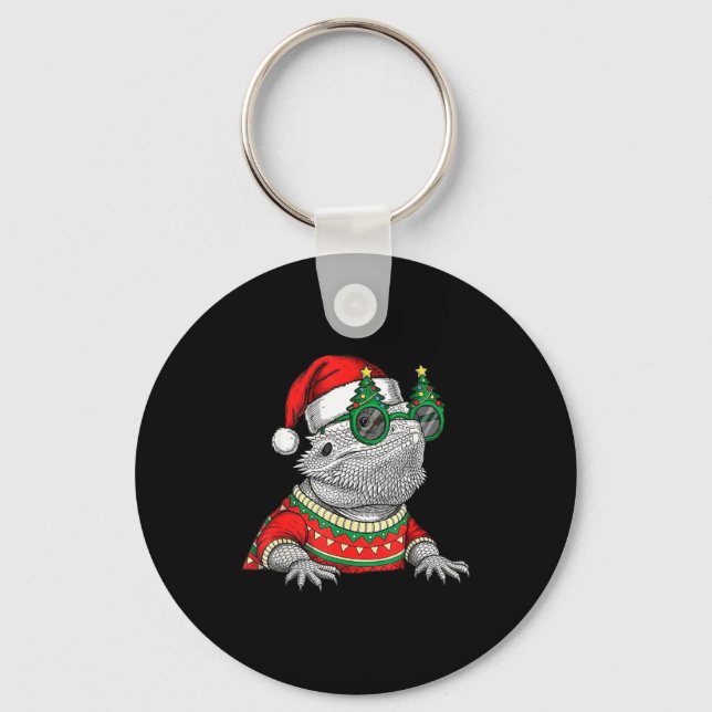 Funny Bearded Dragon Santa Hat Christmas  Key Ring (Front)