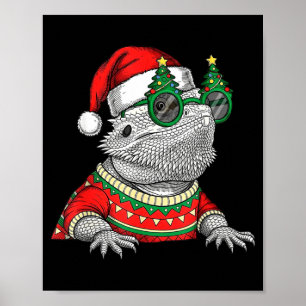 Funny Bearded Dragon Santa Hat Christmas Poster