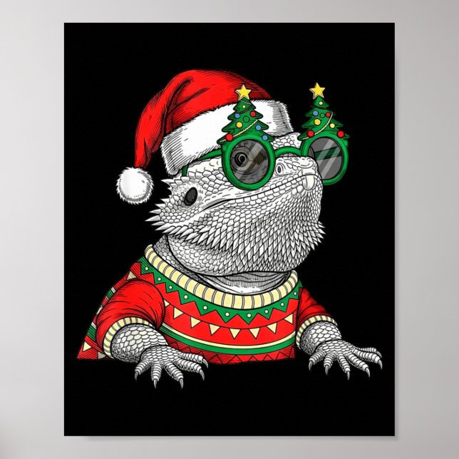 Funny Bearded Dragon Santa Hat Christmas  Poster (Front)