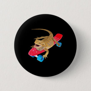 Funny Bearded Dragon Skateboarding Pagona Lizard R 6 Cm Round Badge
