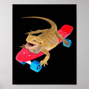 Funny Bearded Dragon Skateboarding Pagona Lizard R Poster