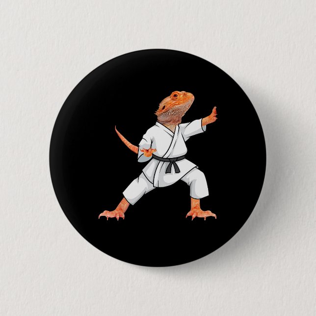 Funny Bearded Dragons Doing Karate Samurai Ninja L 6 Cm Round Badge (Front)