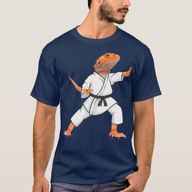 Funny Bearded dragons doing Karate Samurai Ninja T-Shirt (Front)
