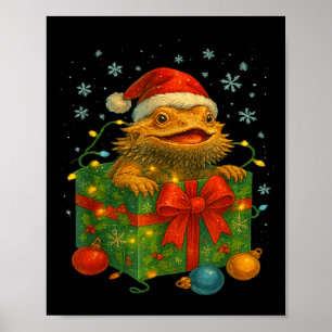 Funny Bearded Dragons Santa Christmas Tree Lights Poster