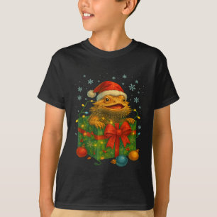 Funny Bearded Dragons Santa Christmas Tree Lights T-Shirt