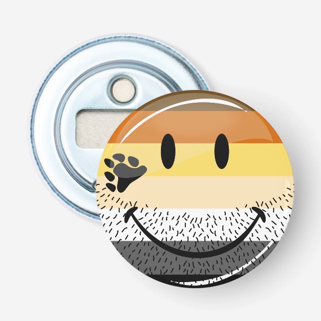 Funny Bearded Happy Gay Bear Pride Flag Bottle Opener (Front)