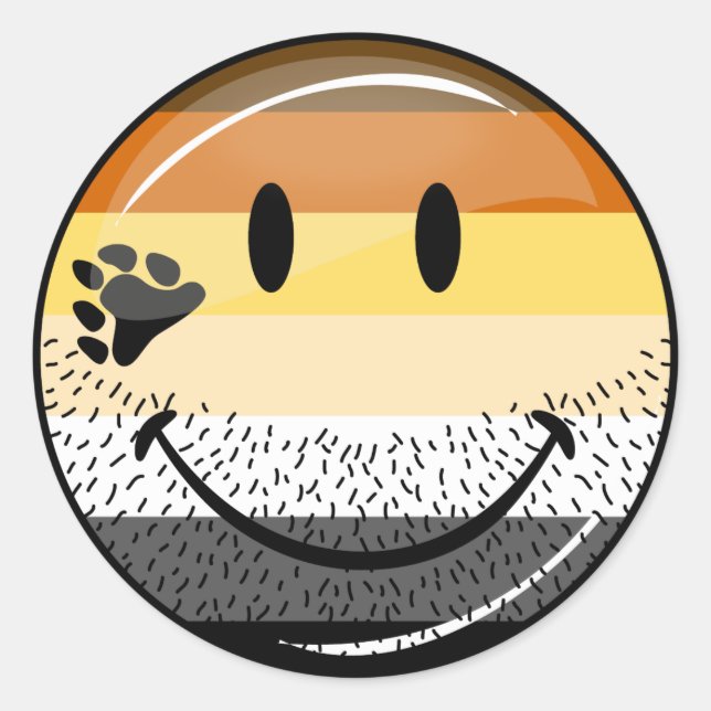 Funny Bearded Happy Gay Bear Pride Flag Classic Round Sticker (Front)