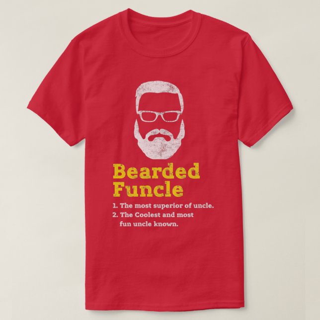 Funny Bearded Unshaved Funcle Glasses Distressed G T-Shirt (Design Front)