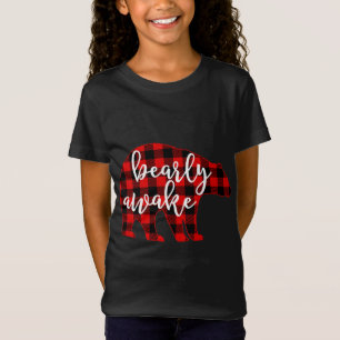 Funny Bearly Awake. Bear Pun. Buffalo Plaid Christ T-Shirt