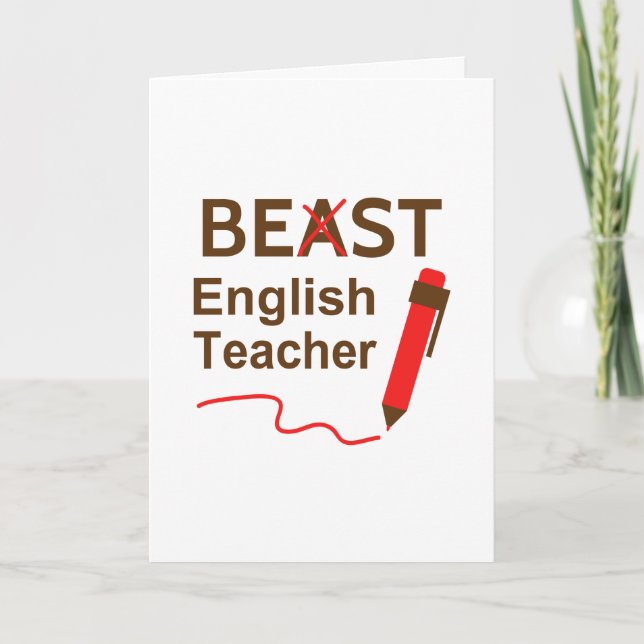Funny Beast or Best English Teacher Thank You Card (Front)