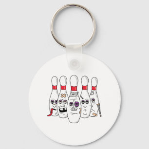 Funny Beat Up Bowling Pins Key Ring