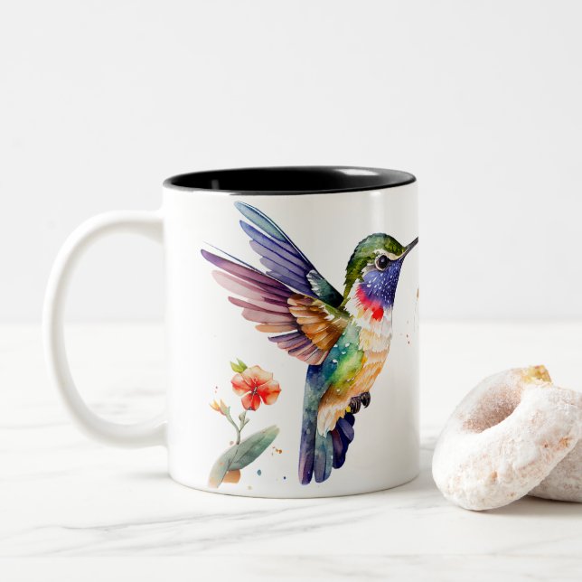 Funny & Beautiful Hummingbirds for Bird Lovers on  Two-Tone Coffee Mug (With Donut)