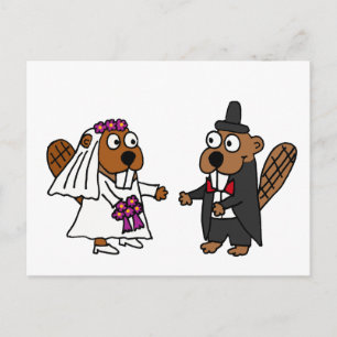 Funny Beaver Bride and Groom Wedding Postcard