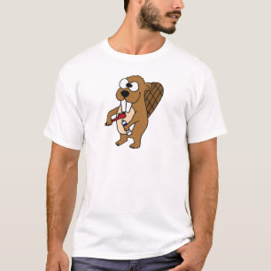 Funny Beaver Brushing Teeth Cartoon T-Shirt