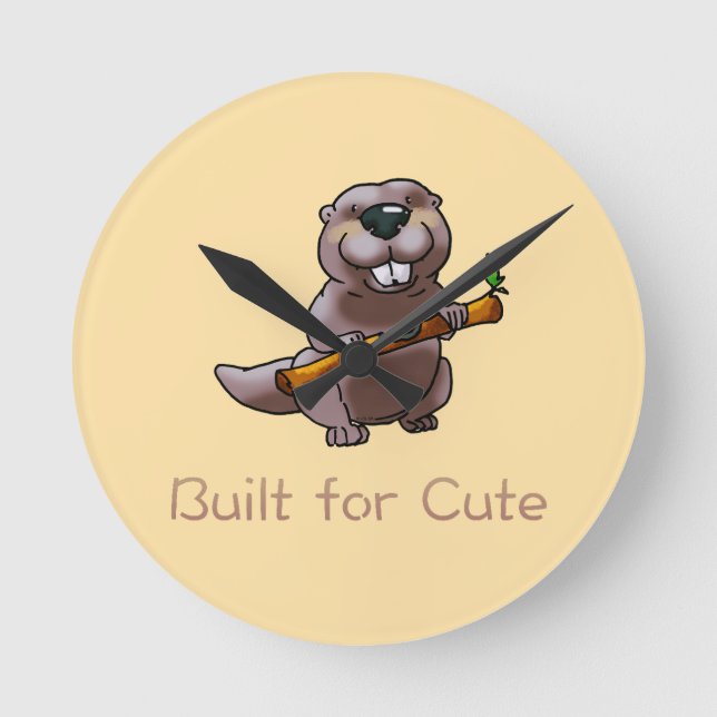 Funny Beaver Cartoon – Built for Cute Round Clock (Front)
