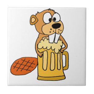 Funny Beaver Drinking Beer Tile