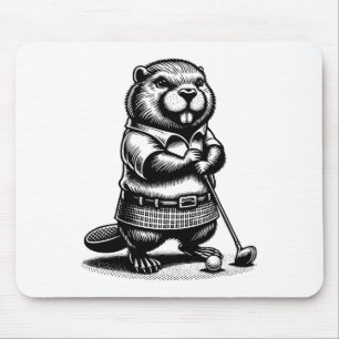 Funny Beaver Golfer Swing Golfing Rodent Sports Mouse Mat