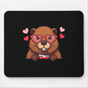Funny Beaver Heart Chocolate Valentine Womens Mens Mouse Mat