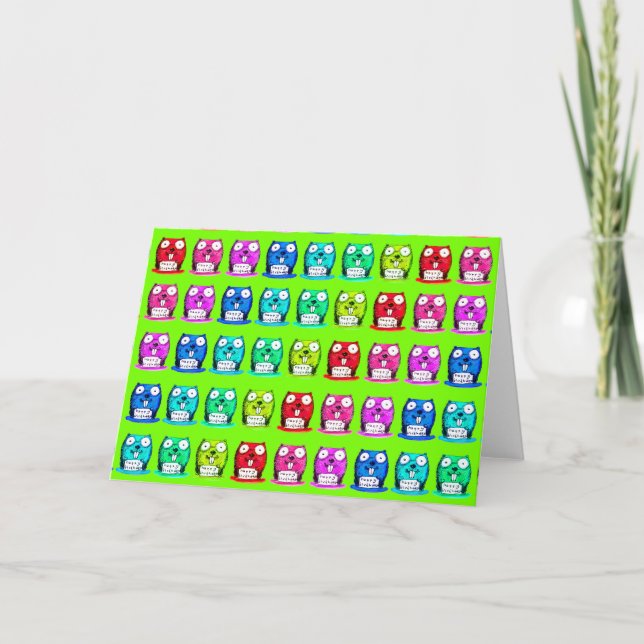 funny beaver holds happy birthday message cartoon card (Front)