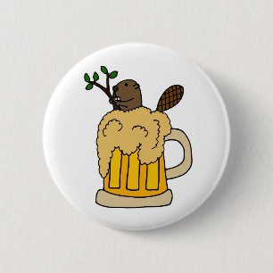 Funny Beaver in Beer Mug 6 Cm Round Badge