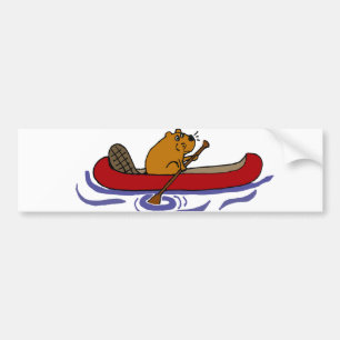 Funny Beaver Rowing in Red Canoe Bumper Sticker
