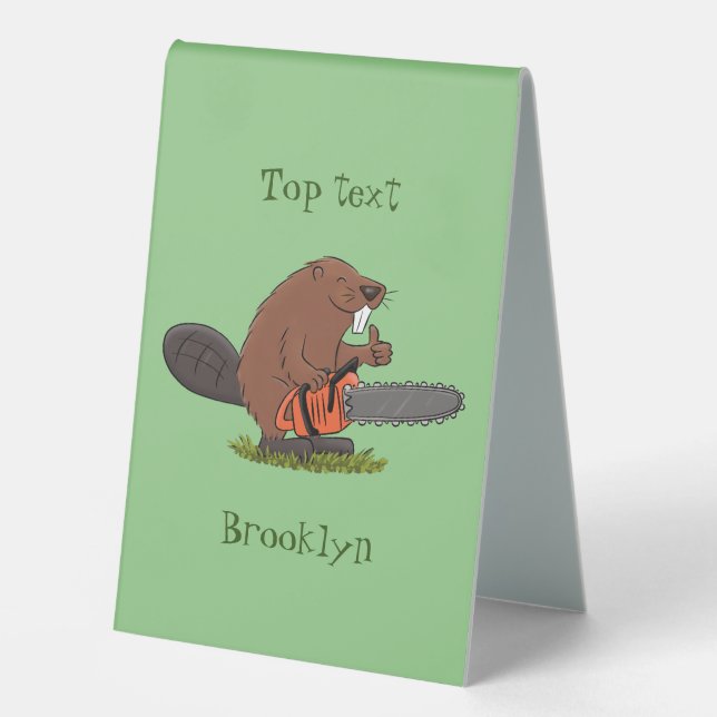 Funny beaver with chainsaw cartoon humour  (Front)