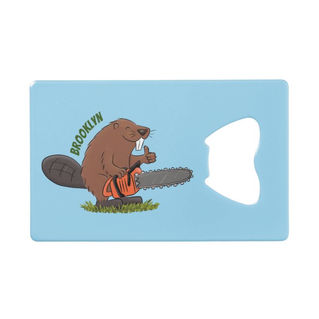 Funny beaver with chainsaw cartoon humour (Front (Horizontal))