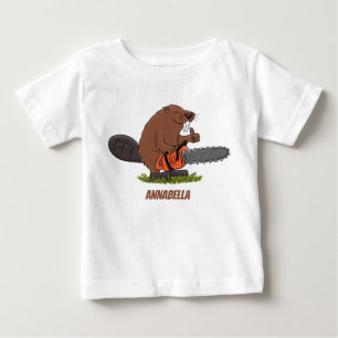 Funny beaver with chainsaw cartoon humour baby T-Shirt