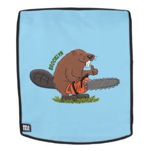 Funny beaver with chainsaw cartoon humour backpack