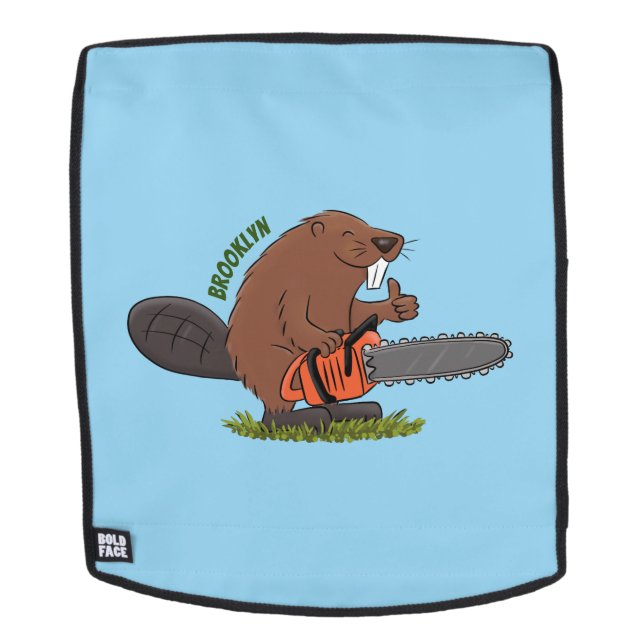 Funny beaver with chainsaw cartoon humour backpack (Removable Face)