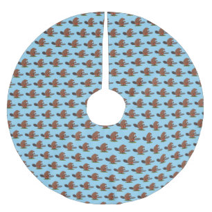 Funny beaver with chainsaw cartoon humour brushed polyester tree skirt