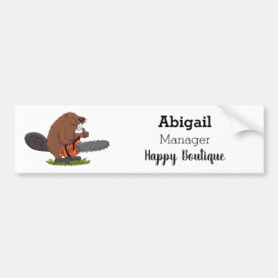 Funny beaver with chainsaw cartoon humour bumper sticker
