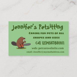 Funny beaver with chainsaw cartoon humour business card