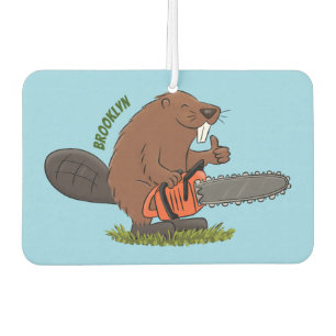 Funny beaver with chainsaw cartoon humour  car air freshener