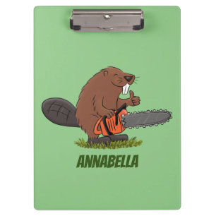 Funny beaver with chainsaw cartoon humour clipboard