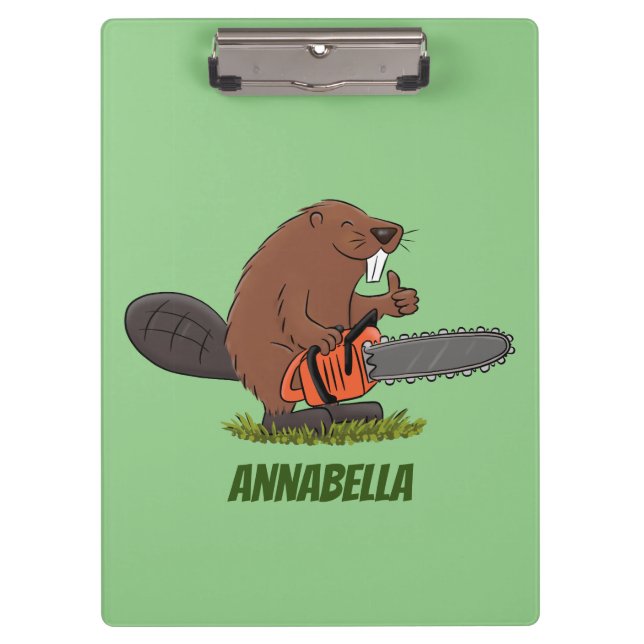 Funny beaver with chainsaw cartoon humour clipboard (Front)