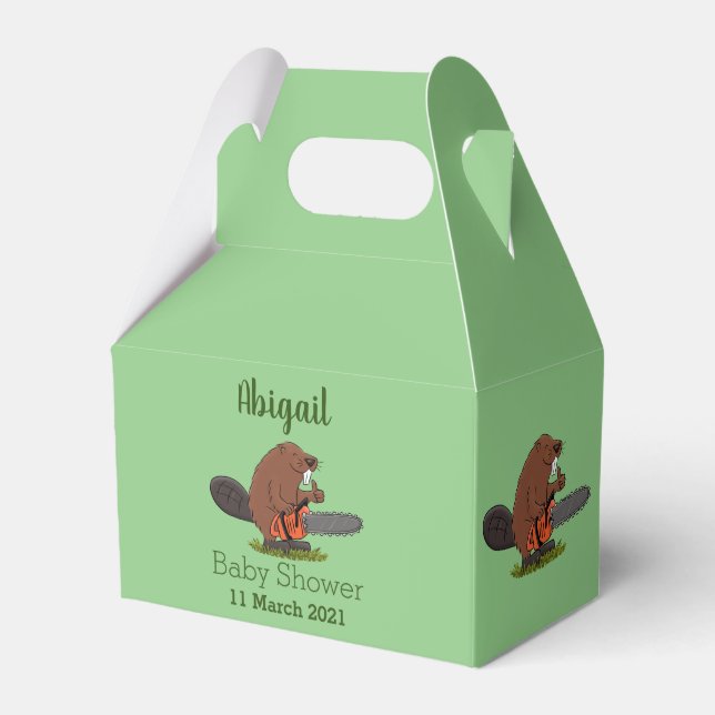 Funny beaver with chainsaw cartoon humour  favour box (Front Side)