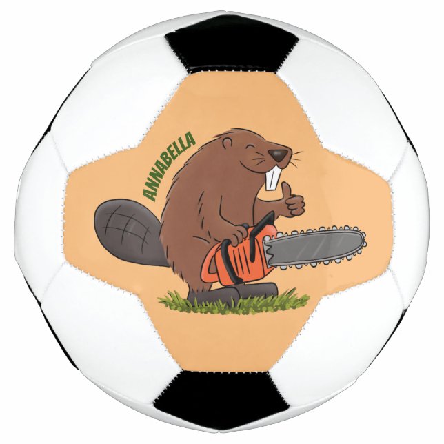 Funny beaver with chainsaw cartoon humour football (Front)