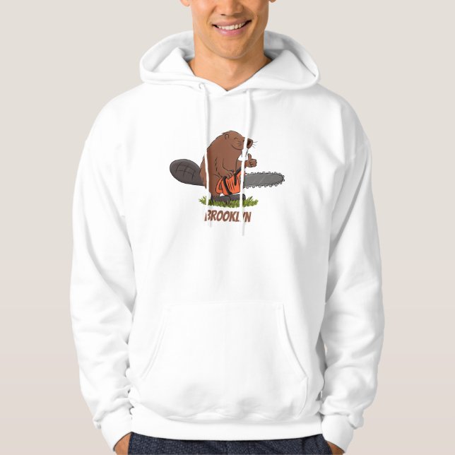 Funny beaver with chainsaw cartoon humour  hoodie (Front)