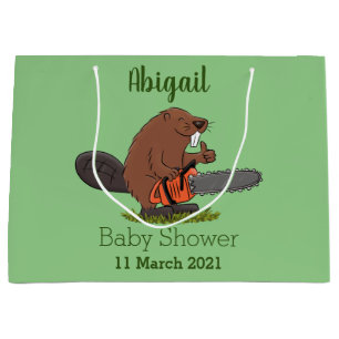 Funny beaver with chainsaw cartoon humour  large gift bag