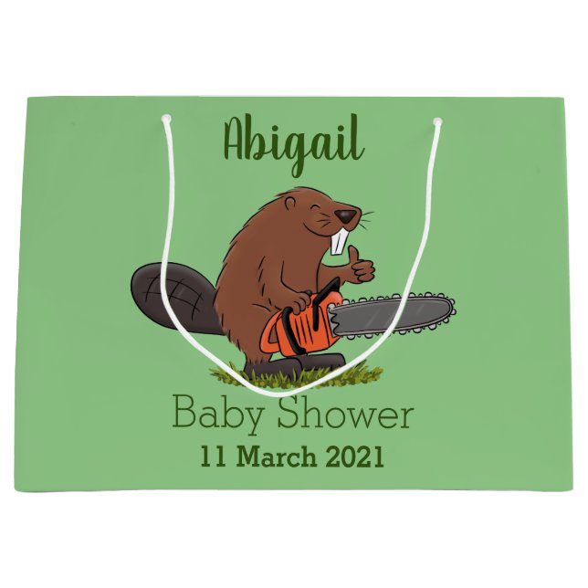 Funny beaver with chainsaw cartoon humour  large gift bag (Front)