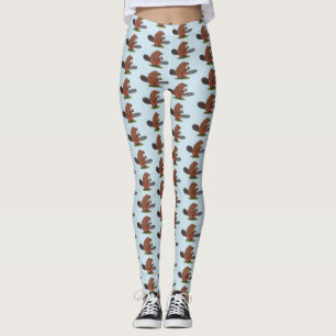 Funny beaver with chainsaw cartoon humour leggings