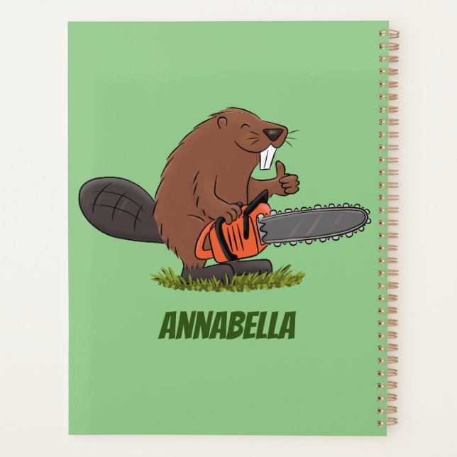 Funny beaver with chainsaw cartoon humour planner (Back)