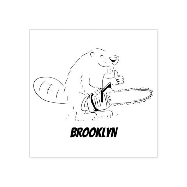 Funny beaver with chainsaw cartoon humour rubber stamp (Imprint)