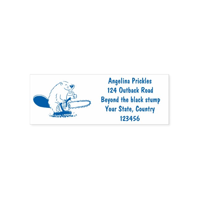 Funny beaver with chainsaw cartoon humour self-inking stamp (Design)